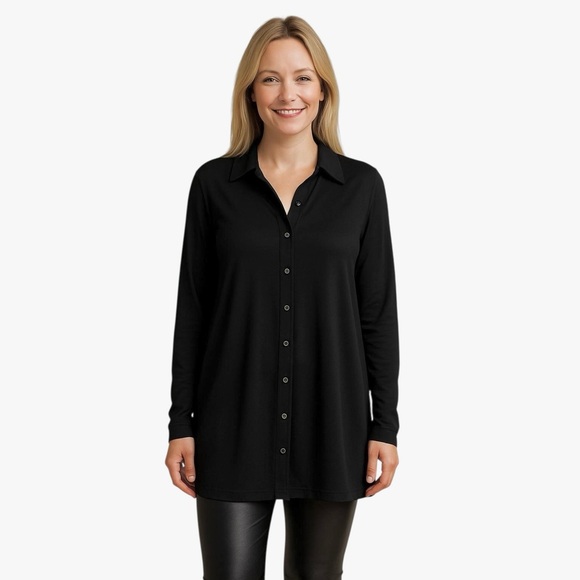 J. Jill Black Button Front Collared Tunic Size Medium - Picture 1 of 7